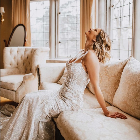 Essense of Australia Sparkly Fit-and-Flare Wedding Dress in Ivory (D3486) (NWT) - Picture 7 of 15